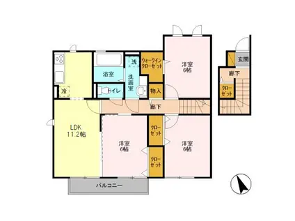 シャリテレーヴA(3LDK/2階)の間取り写真