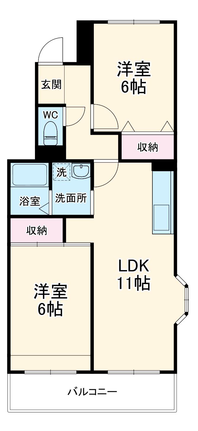 グランドゥール蕨NAGAI Ⅰ(2LDK/3階)の間取り写真