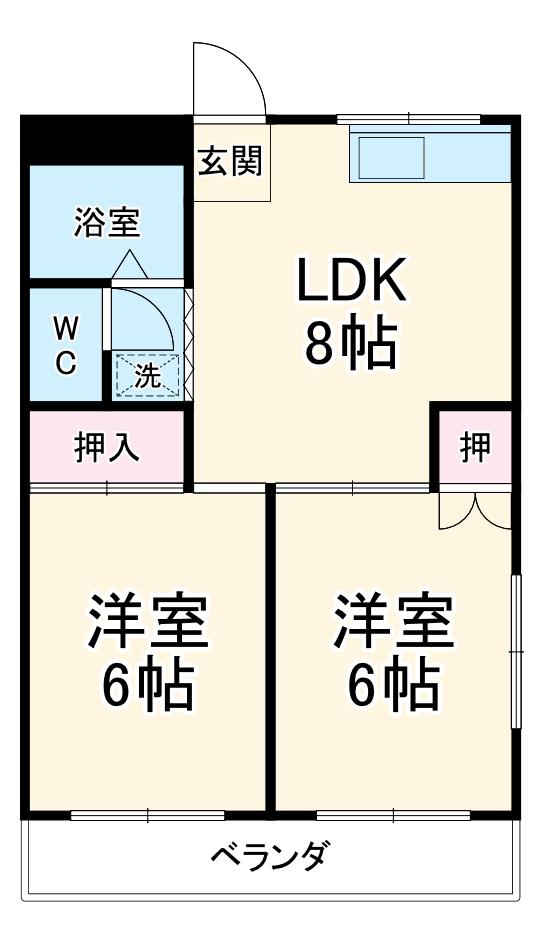 ハイセレント2(2DK/2階)の間取り写真