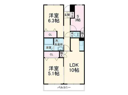 グランドゥールⅡ蕨NAGAI(2SLDK/1階)の間取り写真
