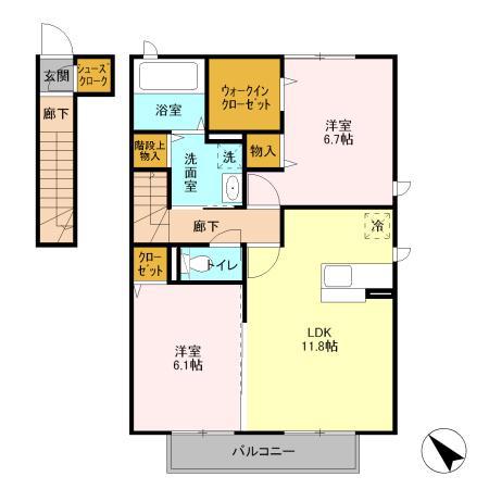 アネモス(2LDK/2階)の間取り写真