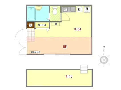 パンテール西荻(ワンルーム/2階)の間取り写真