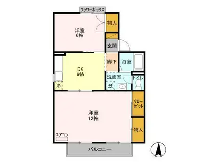 サンモールおゆみ野A(2DK/2階)の間取り写真