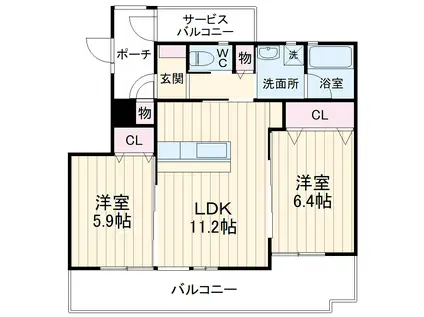 CASA FELICEⅡ(2LDK/3階)の間取り写真