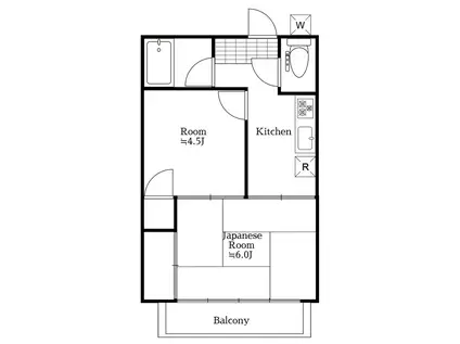 YSコートA棟(2K/1階)の間取り写真