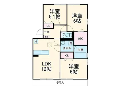 アクアコート(3LDK/1階)の間取り写真