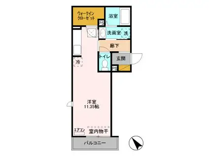 セジュールホンダB棟(ワンルーム/1階)の間取り写真