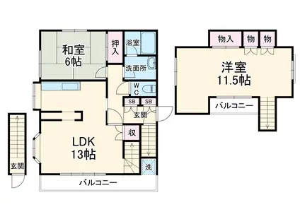 京浜東北・根岸線 蕨駅 徒歩15分 3階建 築32年(2LDK)の間取り写真