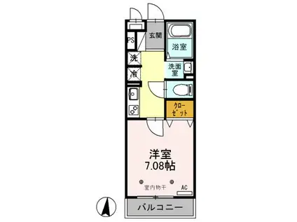 フルールさくらⅡ(1K/2階)の間取り写真