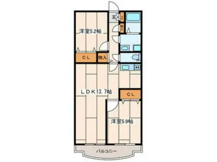 ウエスト DUKE(2LDK/1階)の間取り写真