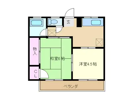 シティハイム東(2K/1階)の間取り写真