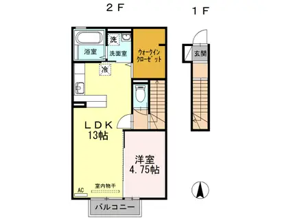 アネックス大坂上C(1LDK/2階)の間取り写真