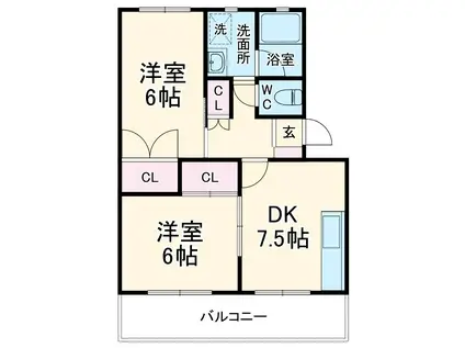 エスパーダ草薙(2DK/1階)の間取り写真