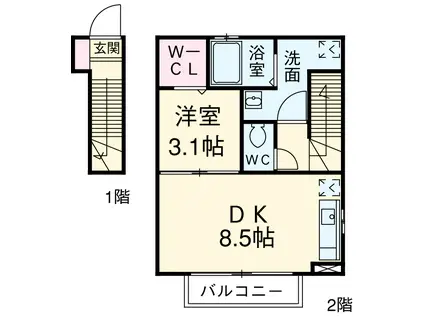 ローゼンハイム(1LDK/2階)の間取り写真