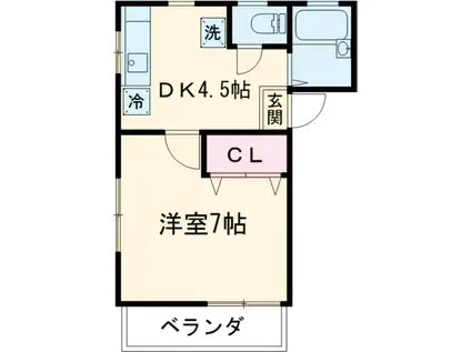 ハピテーション国立C(1DK/3階)の間取り写真