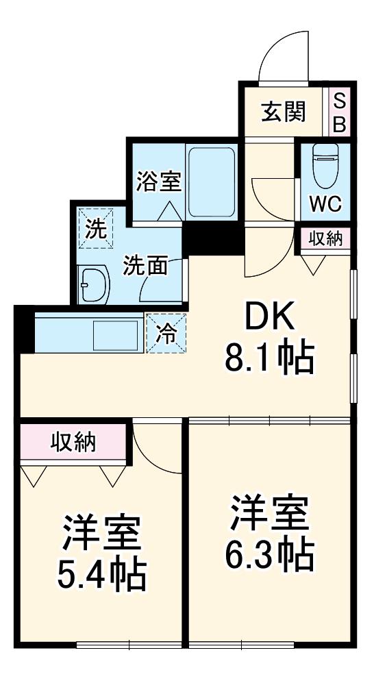 ブリッジゲート(2DK/1階)の間取り写真