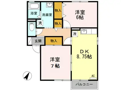 ベルエポック B(2DK/1階)の間取り写真