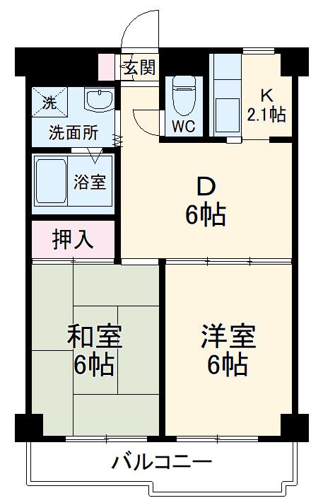 サンライズ梶が谷(2DK/4階)の間取り写真