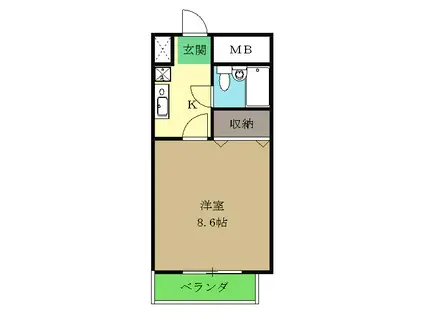 グリーンウッド(1K/3階)の間取り写真