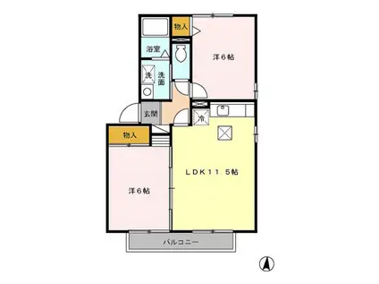 パルスⅡ(2LDK/1階)の間取り写真