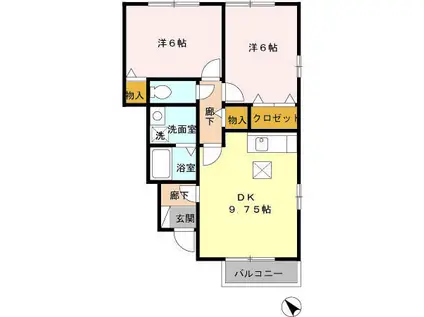 ミーティア(2DK/2階)の間取り写真