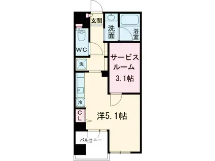 レジディア調布(ワンルーム/2階)の間取り写真