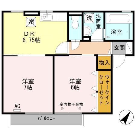 リヴィエール B棟(2DK/2階)の間取り写真