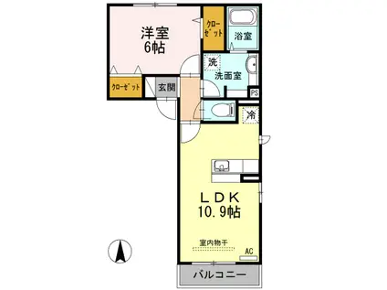 ディアハウス(1LDK/2階)の間取り写真