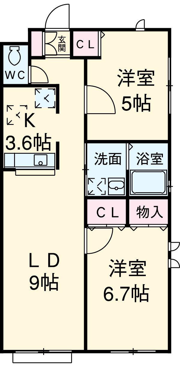 ジュネス橋場Ⅰ(2LDK/2階)の間取り写真