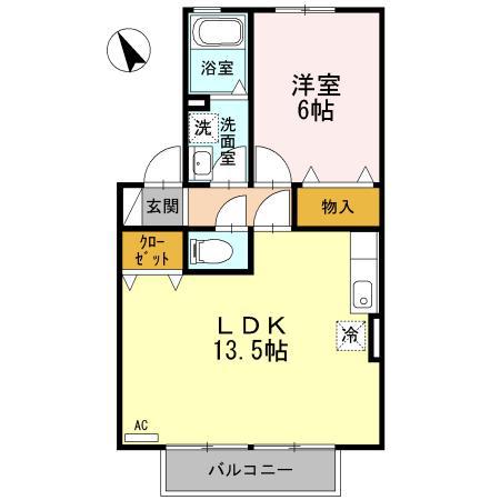 オランジュリー山本(1LDK/1階)の間取り写真