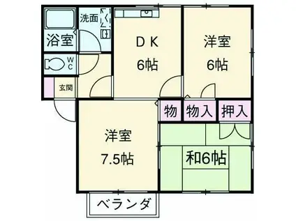 サウスサイドB棟(3DK/2階)の間取り写真