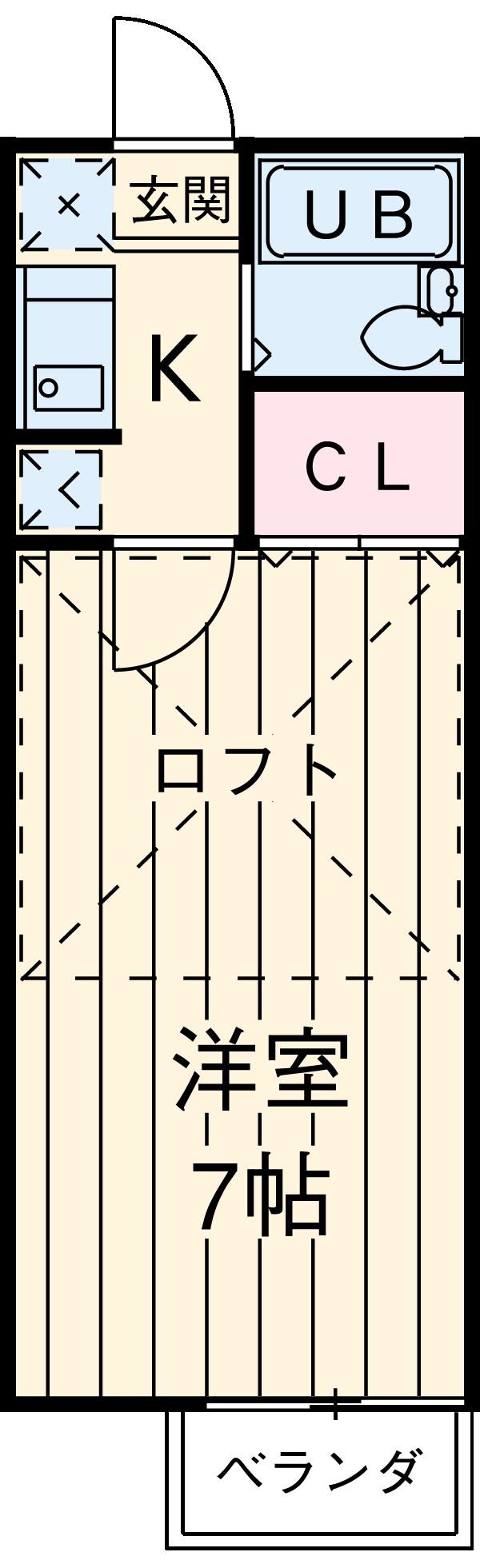 ヴィラ国立(1K/2階)の間取り写真