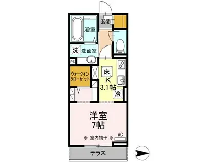 フェリスタ中神(1K/1階)の間取り写真