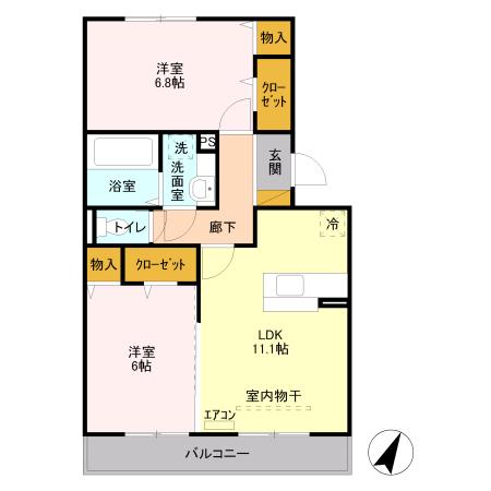 ヘリオスB(2LDK/2階)の間取り写真