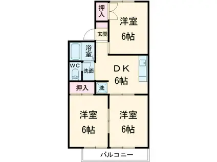 カネヤマハイツⅡ(3DK/2階)の間取り写真