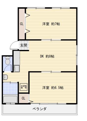 京王電鉄京王線 京王八王子駅 徒歩7分 3階建 築44年(2DK/3階)の間取り写真
