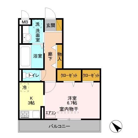 コリーヌオッツ(1K/3階)の間取り写真