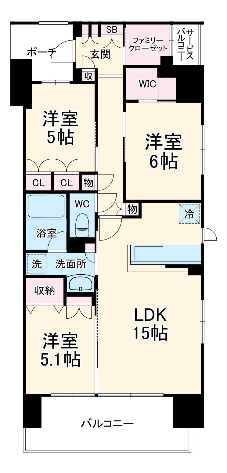 イニシア所沢(3LDK/8階)の間取り写真
