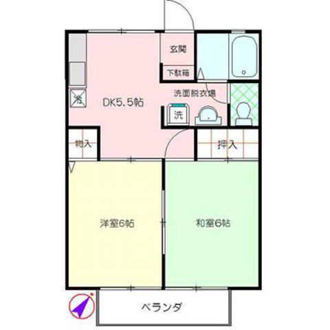 サンハイツ井田B(2DK/1階)の間取り写真