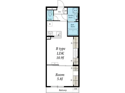 リブリ・所沢小手指(1LDK/3階)の間取り写真