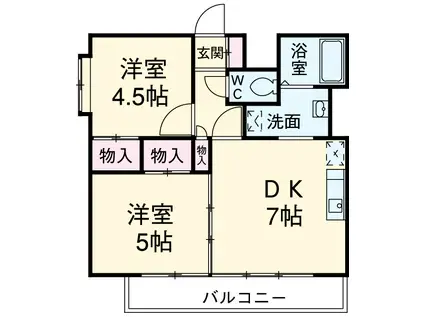 カーザソラーレ生田(2DK/3階)の間取り写真
