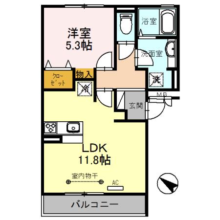 セジュールZENⅠⅠⅠC(1LDK/2階)の間取り写真