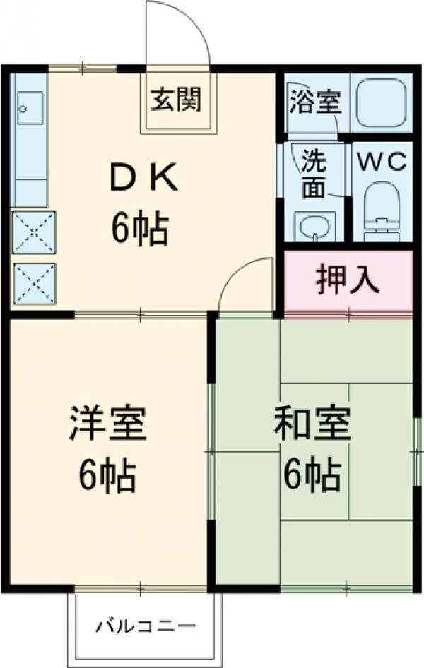 ハイツ桔梗(2DK/2階)の間取り写真