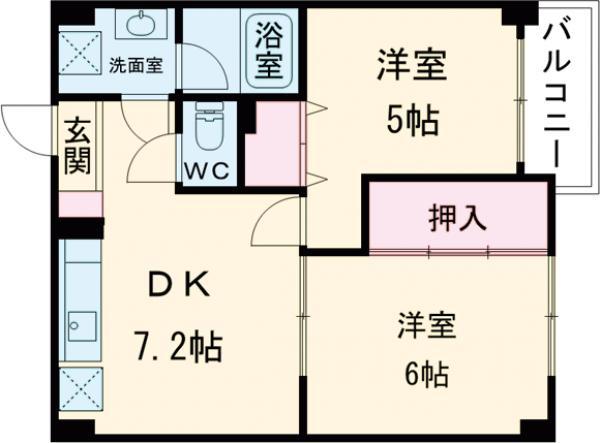 グランシャリオ国立(2DK/5階)の間取り写真