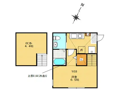 ベルシャンブル稲田堤(1K/1階)の間取り写真