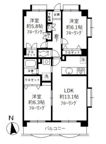 コンフォートヴィラ(3LDK/5階)の間取り写真