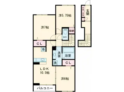 グランドステージⅡ(3LDK/2階)の間取り写真