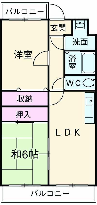ボヌールⅡ(2LDK/1階)の間取り写真