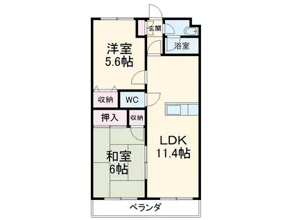 グランポワールⅡ(2LDK/4階)の間取り写真