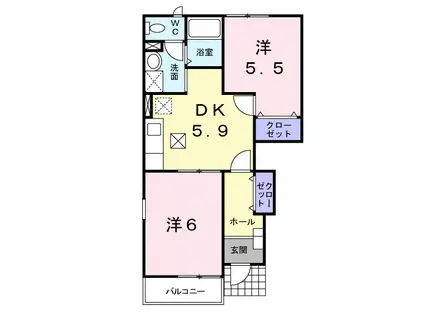 ハ-モニ-A(2DK/1階)の間取り写真